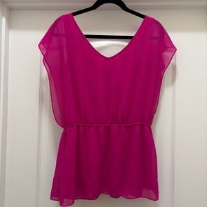 Gianni Bini Hot Pink V-Neck Chiffon Layered Sleeveless Tunic Blouse